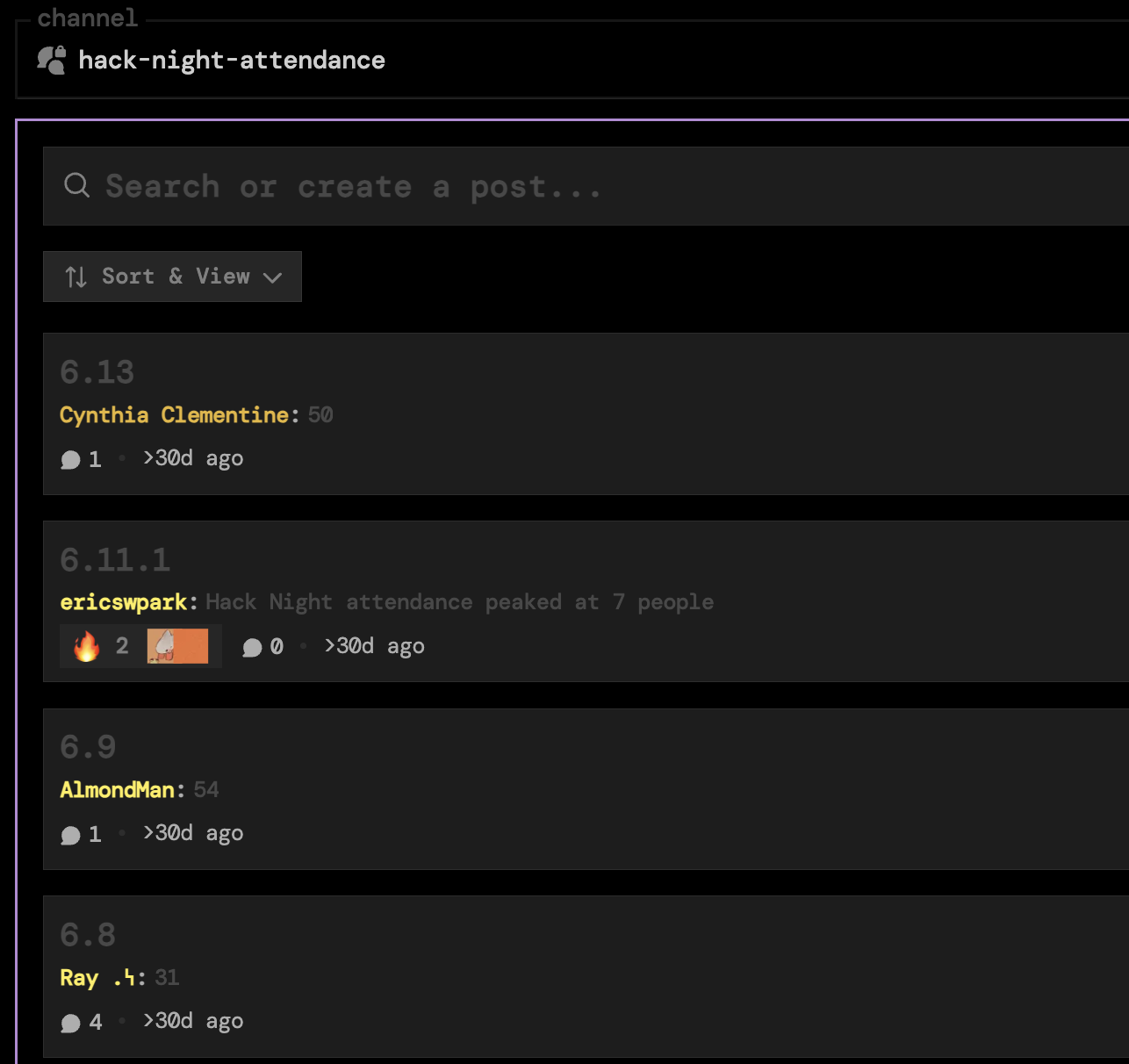 Old Hack Night attendance screenshot